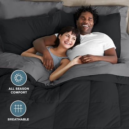 Bare Home Bed-in-A-Bag 8 Piece Comforter & Sheet Set - Split California King - Goose Down Alternative - Ultra-Soft 1800 Premium Bed Set (Split Cal King, Black/Grey)
