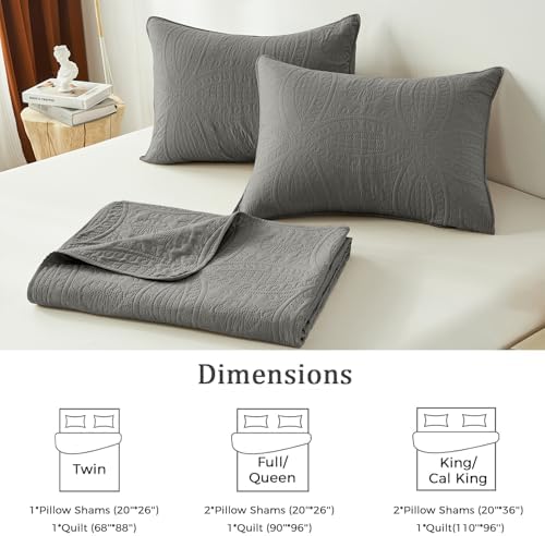 akkialla Dark Grey King/Cal King Quilt Set, Ultrasonic Lightweight Bedspread Coverlet for Modern Minimalist Bedroom, Soft Microfiber Coin Pattern Bedding, 3-Piece (1 Quilt, 2 Pillow Shams)