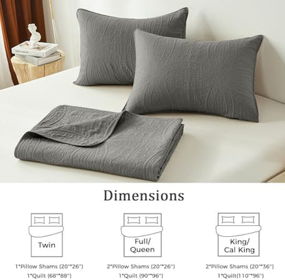 akkialla Dark Grey King/Cal King Quilt Set, Ultrasonic Lightweight Bedspread Coverlet for Modern Minimalist Bedroom, Soft Microfiber Coin Pattern Bedding, 3-Piece (1 Quilt, 2 Pillow Shams)
