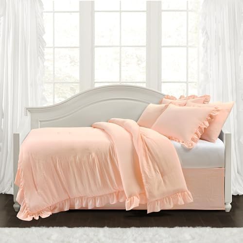 Lush Decor Reyna Ruffle Daybed 6 Piece Set 68" W x 92" L, Blush - Pink Bedding Set - Daybed Comforter Set - Ruffled Bedding - Coquette Decor