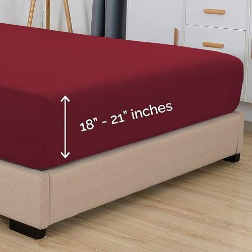 Elegant Comfort 1500 Premium Hotel Quality 18-21 Inches Deep - Extra Deep Pocket Single Fitted Sheet for High Mattress, Luxury and Softest, Smart Pocket - Wrinkle Free, Queen, Burgundy
