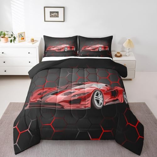 Feelyou Race Car Comforter Set for Kids Boys Girls Honeycomb Speed Sports