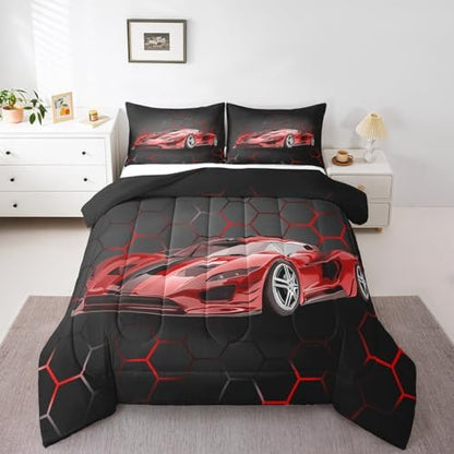 Feelyou Race Car Comforter Set for Kids Boys Girls Honeycomb Speed Sports
