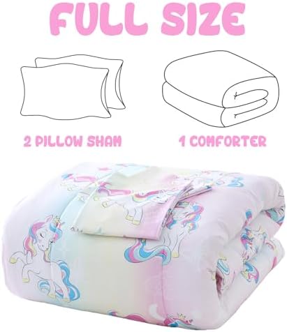 Yibeizi Unicorn Comforter Set Twin Rainbow Lightweight Bedding