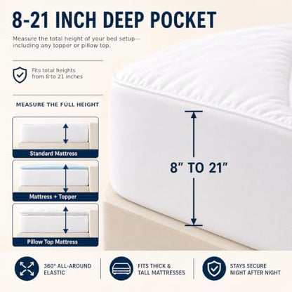 CozyLux Twin Mattress Pad, Cotton Top, 450 GSM Down Alternative Fill