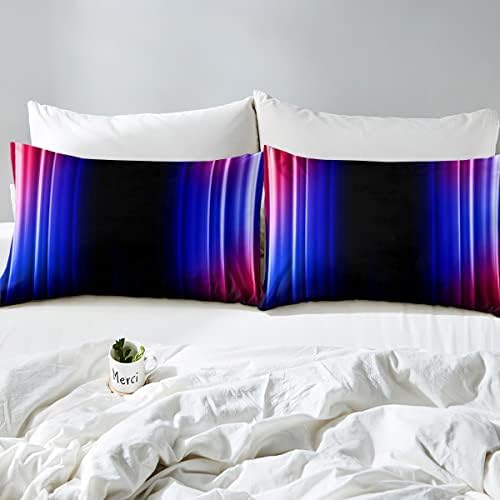 Feelyou Geometric Abstract Ombre Bed Sheets Kids Teens Red Blue and Black Striped Sheet Set Decor Modern Fashion Bed Set with 2 Pillowcases 4Pcs Bedding Queen