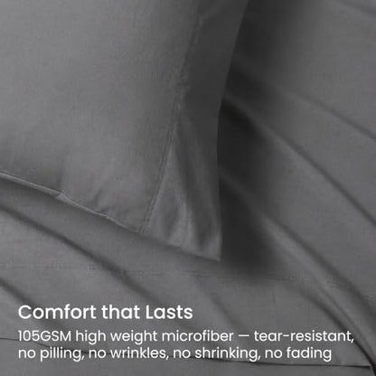 GOKOTTA 4 Piece Queen Sheet Set - Soft, Breathable & Cozy - Dark Grey