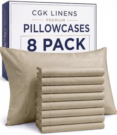 King Pillow Cases Set of 8 - Ultra Soft Pillowcase Covers - Heathered Beige