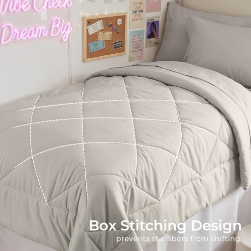 HEVUMYI 5-Piece Twin Comforter Set, Oatmeal Bed in a Bag