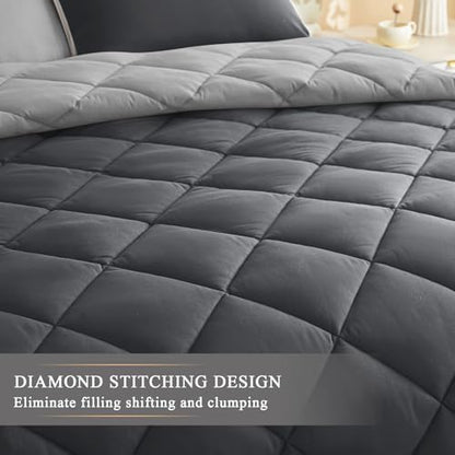 MIOTO 132x120 Alaskan King Comforter, Extra Large King Size Comforter Oversized, All Season Soft Lightweight Quilt Down Alternative Duvet Insert with 8 Corner Tabs, Dark Grey&Light Grey