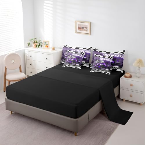 Camouflage Racing Comforter Set 7 Pieces,Boys Men Racing Car Gamer Bed Set,Purple Race Car Bedding Bed in a Bag Soft,Queen (1 Comforter,2 Pillowcase,2 Pillow Covers,1 Flat Sheet,1 Fitted Sheet)