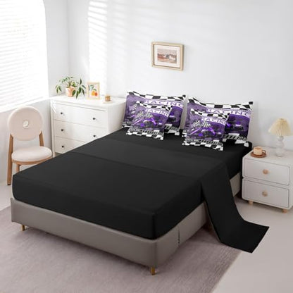 Camouflage Racing Comforter Set 7 Pieces,Boys Men Racing Car Gamer Bed Set,Purple Race Car Bedding Bed in a Bag Soft,Queen (1 Comforter,2 Pillowcase,2 Pillow Covers,1 Flat Sheet,1 Fitted Sheet)