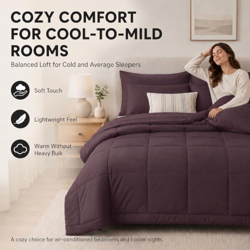 CozyLux Full Size Comforter Sets Cocoa Powder - 7 Pieces Bed in a Bag
