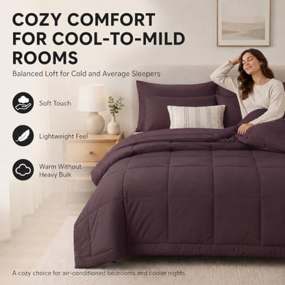 CozyLux Full Size Comforter Sets Cocoa Powder - 7 Pieces Bed in a Bag