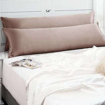 Vielit Satin Body Pillow Pillowcase 1pc,Silky Body Pillow Cover Similar to Silk Pillow Cases Soft Body Pillow Case 20x54 & Envelope Closure,Gift for Women Men Light Brown & 1 Satin Scunchie
