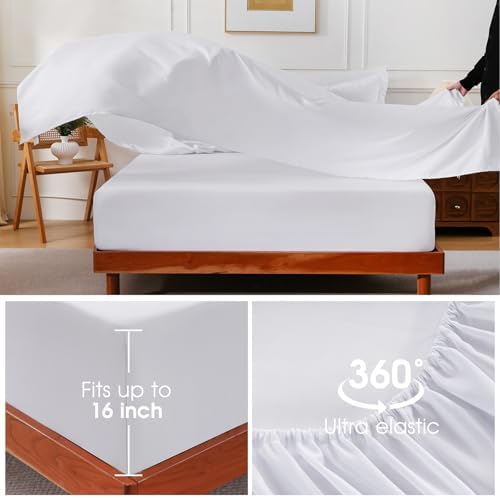 FreshCulture Comforter Set Seersucker 7 Pieces, All Season Bedding Set King, Bed in a Bag Comforter Set with 1 Comforter, 1 Flat Sheet, 1 Fitted Sheet, 2 Pillowcases and 2 Pillow Shams, White