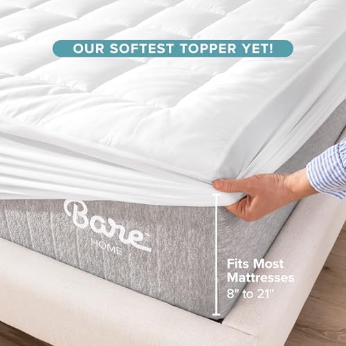 Bare Home Full XL Mattress Cover, White, 100% Cotton Top, Deep Pockets, Machine Washable, Breathable, Down Alternative Fiber Fill