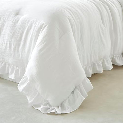 Pure White Ruffle 3 Pieces Comforter Queen Shabby Chic Bedding Set
