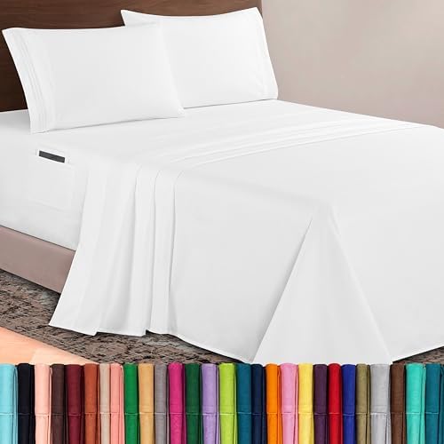 Elegant Comfort Luxurious 1500 Premium Hotel Quality Microfiber 4-Piece Sheet Set, 18-24 Inches Deep - Extra Deep Pocket Sheets - Ultra Soft 4PC Deep Pocket Sheets, California King, White