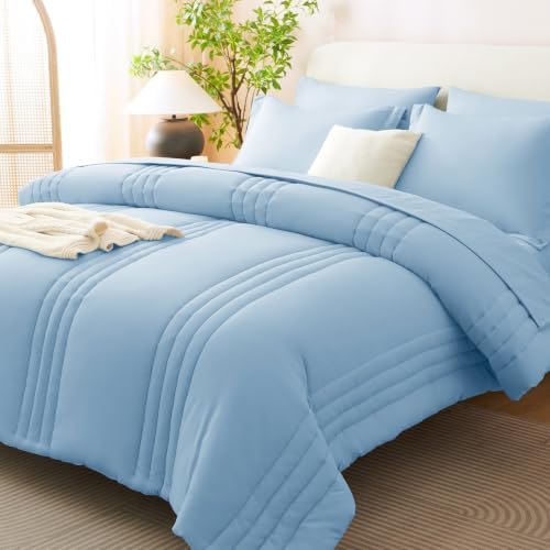 CozyLux King Size Comforter Set Baby Blue- 7 Pieces Bed in a Bag