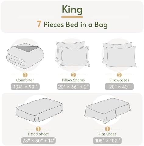 King Comforter Set with Sheets- 7 Pieces Bed in a Bag Linen Bedding Sets