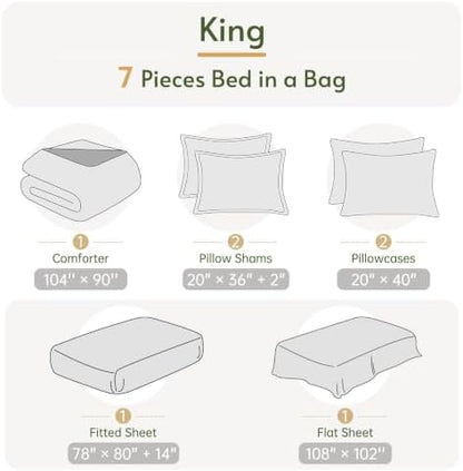 King Comforter Set with Sheets- 7 Pieces Bed in a Bag Linen Bedding Sets