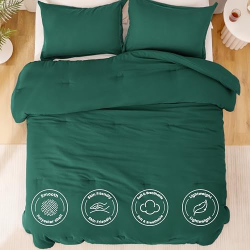 Love's cabin Dark Green Queen Comforter Set, 3-Piece Prewashed Bed Set