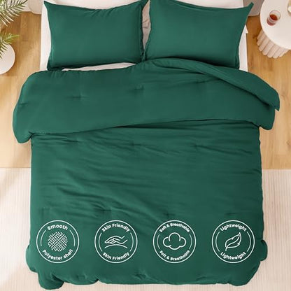 Love's cabin Dark Green Queen Comforter Set, 3-Piece Prewashed Bed Set