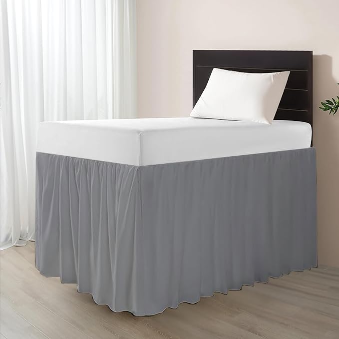 eBeddy Linens Split Corner Dust Ruffle Dorm Bed Skirt Twin XL, 42" Drop, 100% Microfiber, Extra Long Bed Skirt for College Dorm, Platform Style, Silver Grey Solid, Hidden Storage Solution, Easy Fit