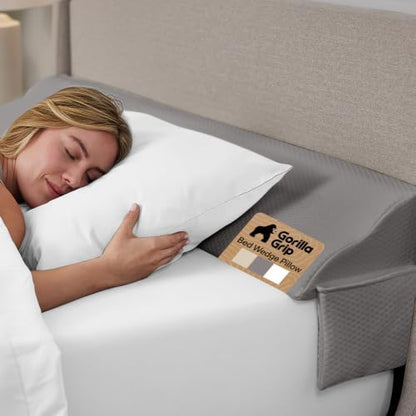 GORILLA GRIP Patented Bed Wedge Pillow for Headboard Gap, Twin/XL,Soft Gray