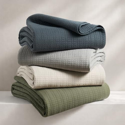 EverGrace 100% Cotton Modern Grid Stitch Quilt Set, Queen Size, Birch