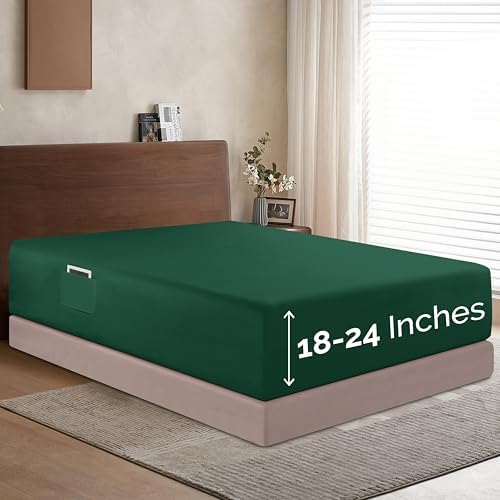 Elegant Comfort 1500 Premium Hotel Quality 18-24 Inches Deep - Extra Deep Pocket Single Fitted Sheet for High Mattress, Luxury and Softest, Smart Pocket - Wrinkle Free, King, Hunter Green
