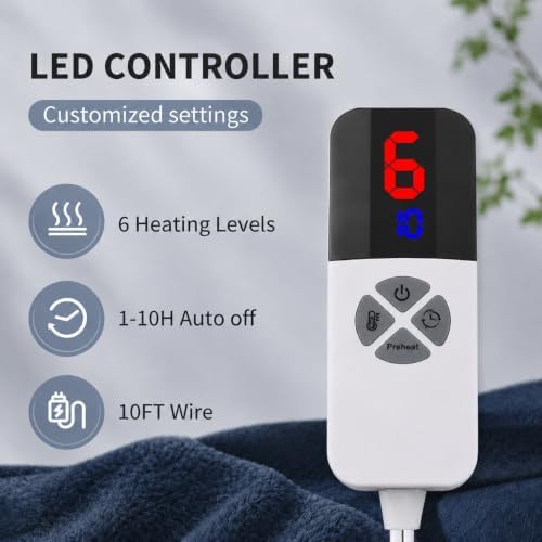 Heated Blanket Full Size, Soft Cozy Flannel Sherpa Electric Blanket with Fast Heating & Overheat Protection, Machine Washable Heating Blanket with Timer for Bed Camping Office, 72" x 84", Navy Blue