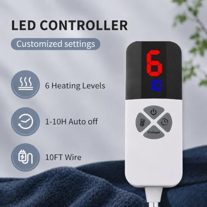 Heated Blanket Full Size, Soft Cozy Flannel Sherpa Electric Blanket with Fast Heating & Overheat Protection, Machine Washable Heating Blanket with Timer for Bed Camping Office, 72" x 84", Navy Blue