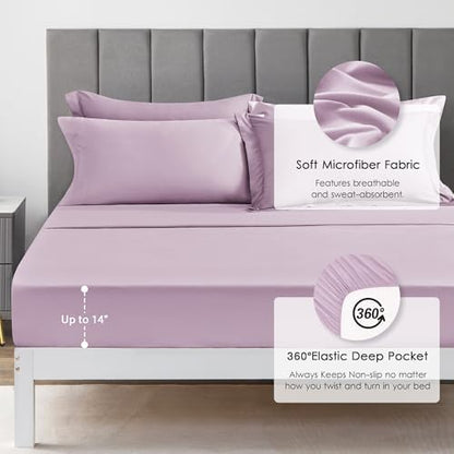 Love's cabin King Size Comforter Set Light Purple, 7 Pieces King Bed in a Bag, All Season Bedding Sets with 1 Comforter, 1 Flat Sheet, 1 Fitted Sheet, 2 Pillowcase and 2 Pillow Sham