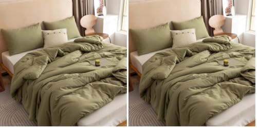 ROSGONIA Queen Comforter Set Olive Green, 3pcs Bedding Sets Queen (1 Boho Olive Comforter & 2 Pillowcases), All Season Lightweight Blanket Quilt (Pack of 2)