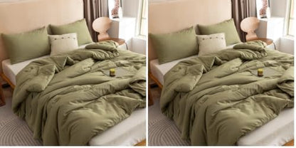 ROSGONIA Queen Comforter Set Olive Green, 3pcs Bedding Sets Queen (1 Boho Olive Comforter & 2 Pillowcases), All Season Lightweight Blanket Quilt (Pack of 2)