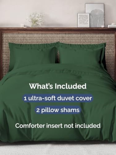 Duvet Cover Queen Size - 3 Piece with Zipper Closure - Emerald Green