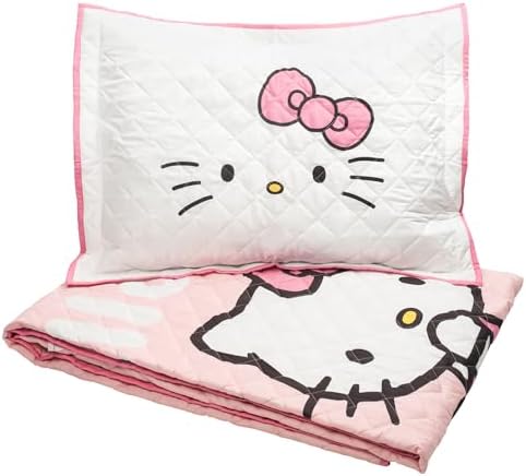 Jay Franco Sanrio Hello Kitty Twin Quilt Set, 2-Piece Super Soft Pink