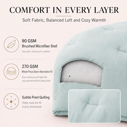 CozyLux Full Comforter Set, 3 Pieces Down Alternative Bedding, Ice Blue