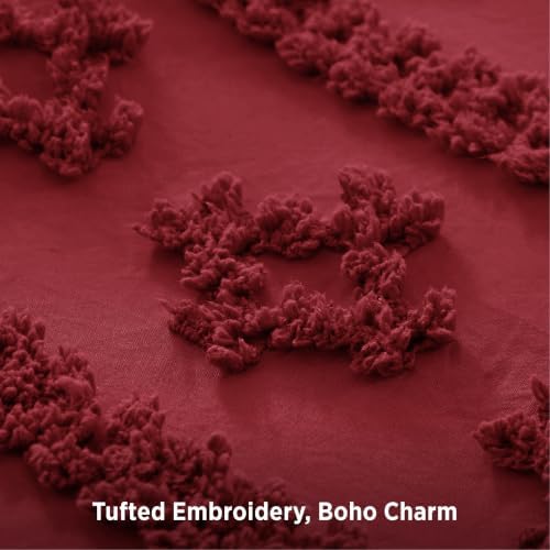 Bedsure Tufted Boho Comforter Set Twin, Bedroom Decor Bedding Set Red
