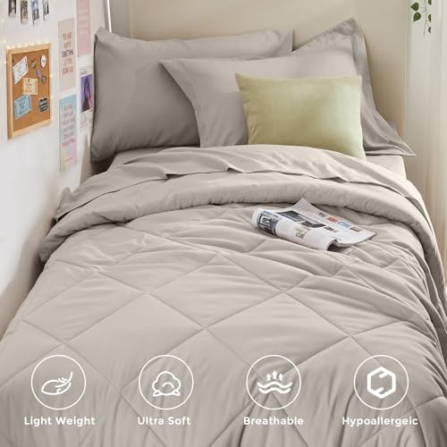 HEVUMYI 5-Piece Twin Comforter Set, Oatmeal Bed in a Bag