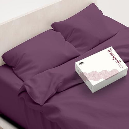 Mayfair Linen Egyptian Cotton Plum Queen Sheets Set - Luxury 800 Series High Thread Count Queen Bed Sheet Set (4 PC), Soft Cooling 16" Deep Pocket Hotel Quality Bed Sheet Set - Tranquil Collection