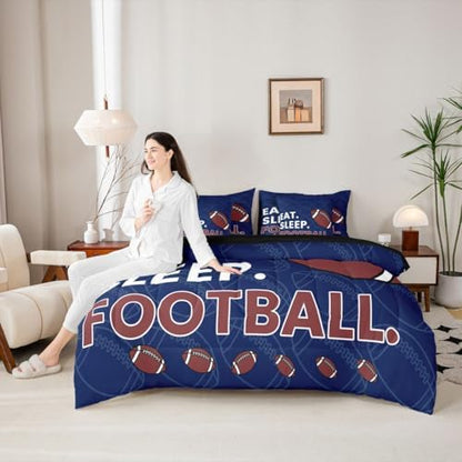 Erosebridal Rugby Gaming Kids Boys King 7-Piece Comforter Set | Football Sports Sheets and Pillowcases Ball Games Bed in A Bag Navy Blue Bed Sets