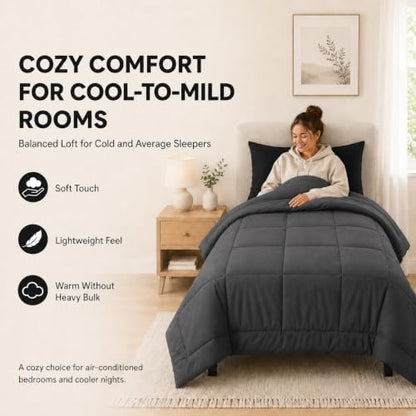 CozyLux Twin XL Comforter Set Dark Grey - 5 Pieces Twin XL Bed in a Bag