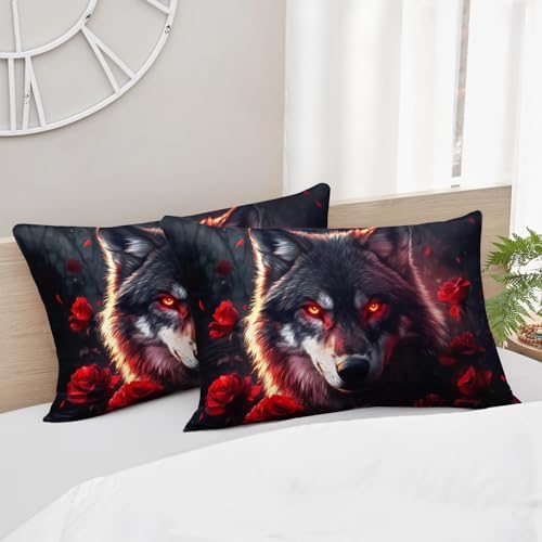 HOSIMA Floral Wolf Bedding Set Full for Teen,1 Fitted Sheet+2 Pillowcases.