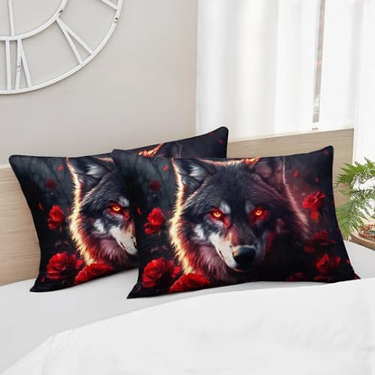 HOSIMA Floral Wolf Bedding Set Twin for Teen,1 Fitted Sheet+2 Pillowcases.