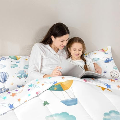 Erosebridal Colorful Hot Air Balloon Toddler Comforter Set, Cute Airplane Aircraft Bedding Set for Boys Kids Teens Adults Girls Bedroom, Cartoon Car Lovely Heart Comforter, Star Print Quilt