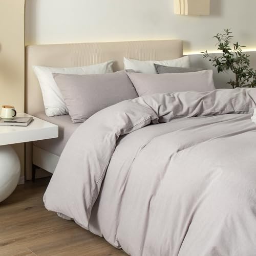 JIYUAN Twin Washed Cotton Duvet Cover Set, 2-Piece, Relaxed Linen Feel