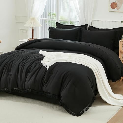 Andency Oversized Queen Comforter Set, 7 Pieces Black Bedding